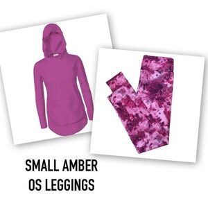 Women’s Lularoe Solid Purple Small Amber Hoodid and Matching Tie Dye OS Leggings
